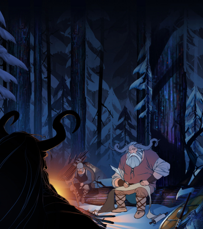 Campfire concept art from the video game The Banner Saga by Arnie Jorgensen