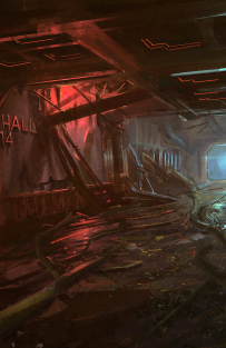 Concept art of Hallway from the video game Borderlands 3 by Adam Ybarra