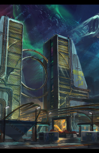 Concept art of Promethea Environment Concept from the video game Borderlands 3 by Adam Ybarra