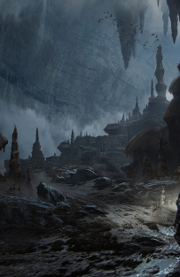 Concept art of Stronghold Cave from the video game Anthem by Ken Fairclough