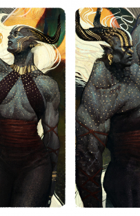 Concept art of Qunari Race Gender Card from the video game Dragon Age Inquisition Additions 03 by Ramil Sunga