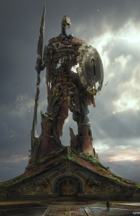 Concept art of Statue Of Tyr from the video game God Of War by Abe Taraky