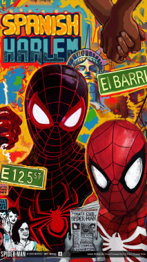 Concept art of Spanish Harlem Spidey Mural from the video game Spider Man Miles Morales
