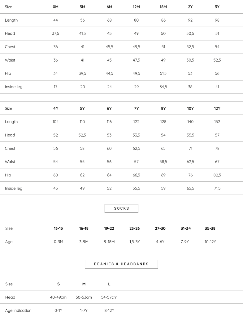 Kid's Size Chart Measurements For Your Clothing