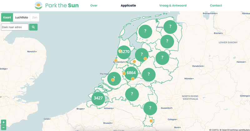 Solar Carports potentieel overzicht van parkeerplaatsen in Nederland
